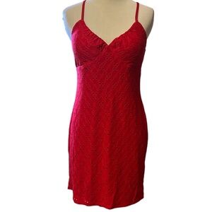 Red fully lined eyelet dress with camisole adjustable straps, new